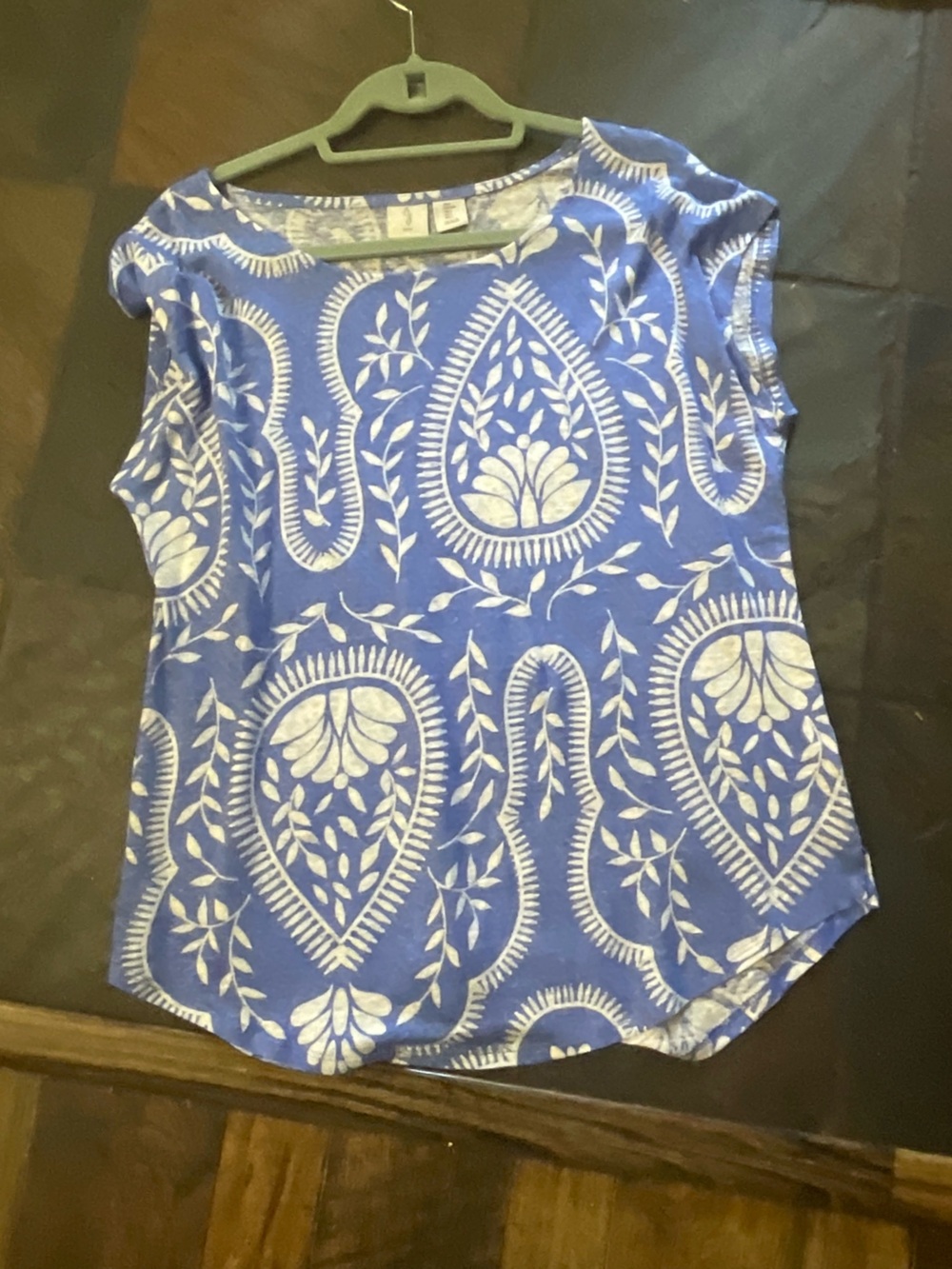 C-Joie Blue and White Paisley Print Cap Sleeve Blouse size large
